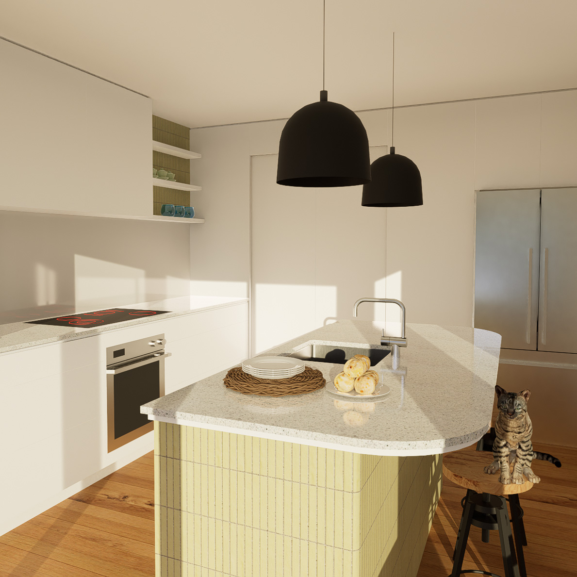 Kitchen with pantry doors shut