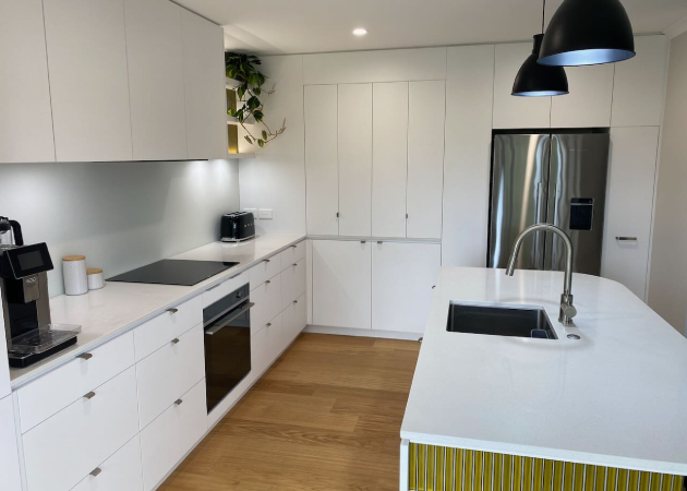 Kitchen with pantry doors closed